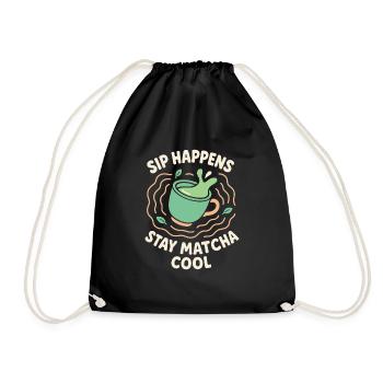 Matcha Aesthetic Latte Soft Girl Tea Over Coffee - Drawstring Bag - black - Front