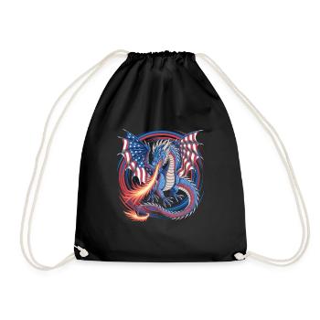 American Dragon with Flag Wings and Fire - Drawstring Bag - black - Front