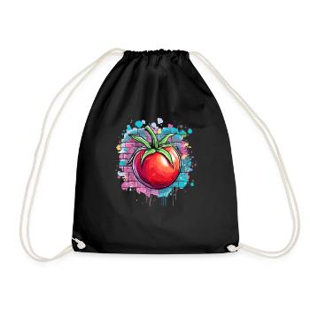 Graffiti tomato on wall - Drawstring Bag - black - Front