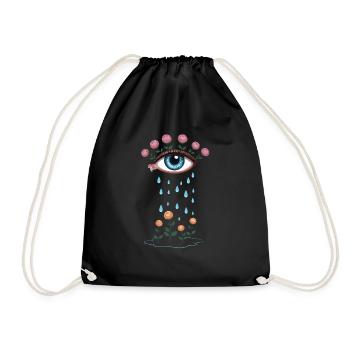 Tear Eye and Roses Blooming Poetry - Drawstring Bag - black - Front
