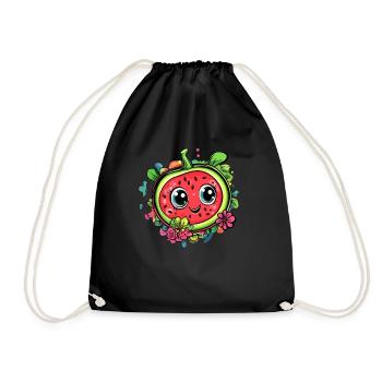 Watermelon with flower wreath - Drawstring Bag - black - Front