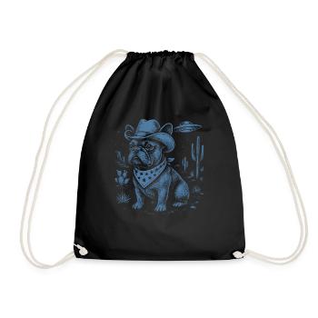 Bulldogge Cowboy Wüstenlandschaft Desert Kaktus - Turnbeutel - Schwarz - Vorne