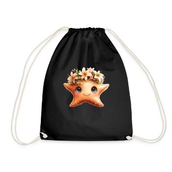 Starfish with flower crown - Drawstring Bag - black - Front