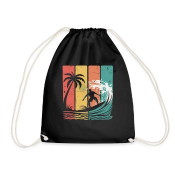 Surfer Welle Palmen Retro Strand - Turnbeutel - Schwarz - Vorne