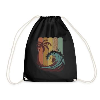Vintage Surf Vague Palmiers Plage Rétro - Sac de sport léger - noir - Devant