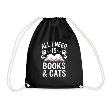 Book Reading Cat Design Kitten Saying - Drawstring Bag - black - Front