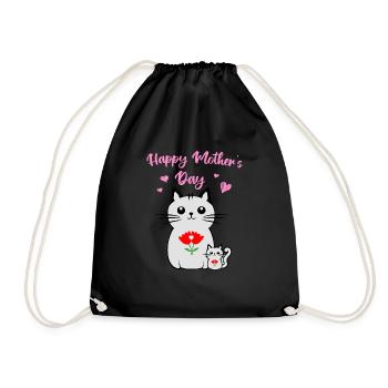 Cat and her kitten, Mother's Day - Drawstring Bag - black - Front