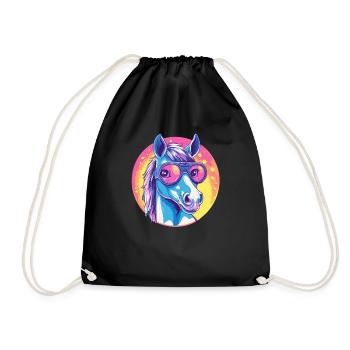 Cheval fluo avec lunettes de soleil - Sac de sport léger - noir - Devant