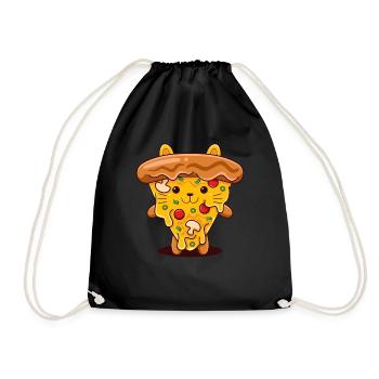 Pizza Cat Kawaii Illustration - Drawstring Bag - black - Front