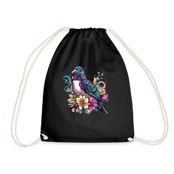 Colombe colorée avec des fleurs - Sac de sport léger - noir - Devant
