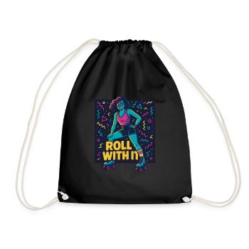 Roll With It - Retro Roller Skater - Drawstring Bag - black - Front