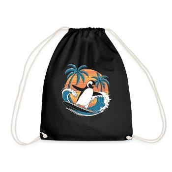 pingouin surf palmiers coucher de soleil vague - Sac de sport léger - noir - Devant