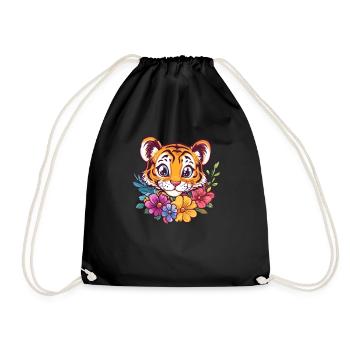 Little tiger with flowers - Drawstring Bag - black - Front