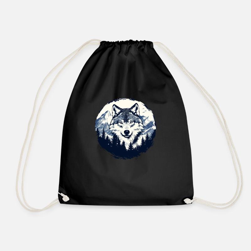 Loup dans la forêt de montagne - Sac de sport léger - noir