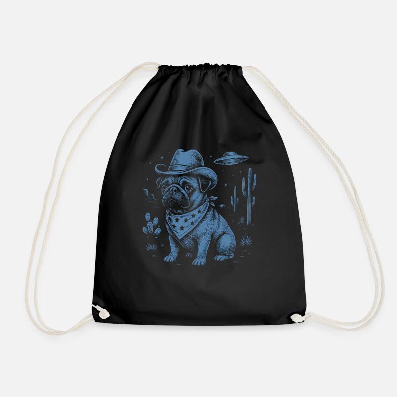 Mops Hund Cowboy Hut Wüste Illustration - Turnbeutel - Schwarz