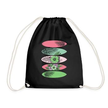 Surfboard Tropical Plants Summer Hawaii - Drawstring Bag - black - Front