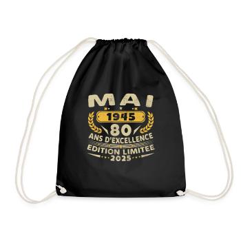 80 Year Old May 1945 Birthday Gift - Drawstring Bag - black - Front