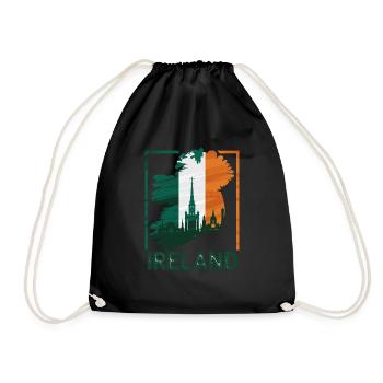 Ireland Map with Skyline and Irish Flag - Drawstring Bag - black - Front