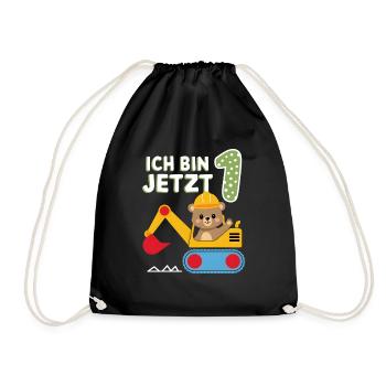 Ich bin jetzt 1 Bagger Bär 1. Geburtstag - Turnbeutel - Schwarz - Vorne