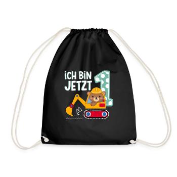 Ich bin jetzt 1 Bagger Bär 1. Geburtstag - Turnbeutel - Schwarz - Vorne