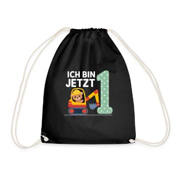 Ich bin jetzt 1 Bagger Bär 1. Geburtstag - Turnbeutel - Schwarz - Vorne