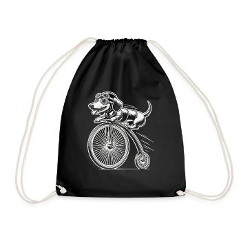 Teckel à vélo dans un style rétro avec humour - Sac de sport léger - noir - Devant