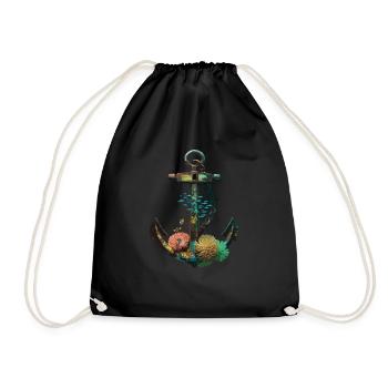 Maritime anchor with corals and fish - Drawstring Bag - black - Front