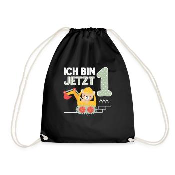 Ich bin jetzt 1 Bagger Bär 1. Geburtstag - Turnbeutel - Schwarz - Vorne