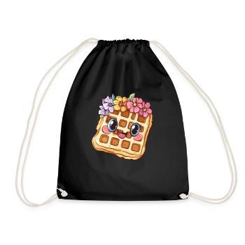 Waffle with flowers - Drawstring Bag - black - Front