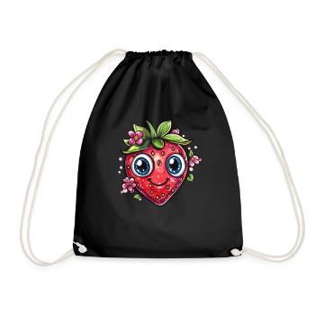 Fraise avec sourire de fleur - Sac de sport léger - noir - Devant