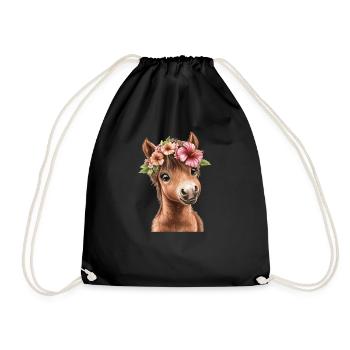 Flower pony with wreath - Drawstring Bag - black - Front