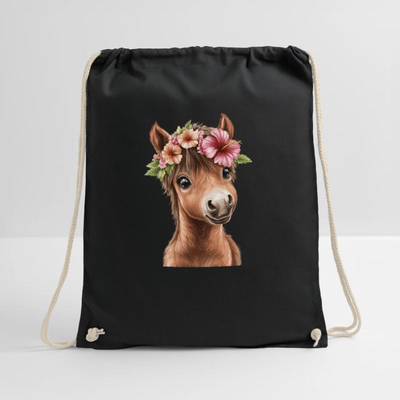Flower pony with wreath Drawstring Bag