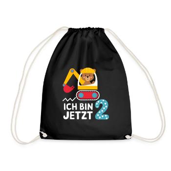 Ich bin jetzt 2 Bagger Bär 2. Geburtstag - Turnbeutel - Schwarz - Vorne