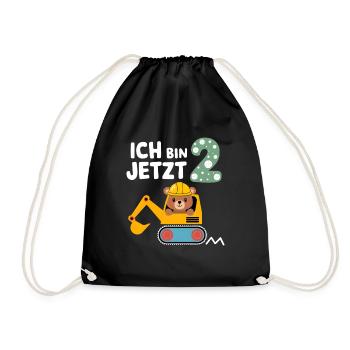 Ich bin jetzt 2 Bagger Bär 2. Geburtstag - Turnbeutel - Schwarz - Vorne