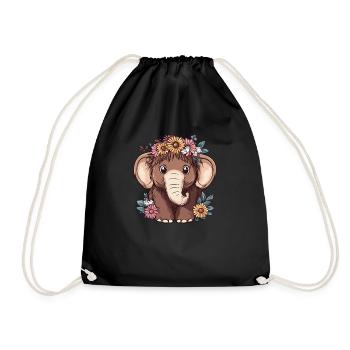 Mammouth avec couronne de fleurs - Sac de sport léger - noir - Devant