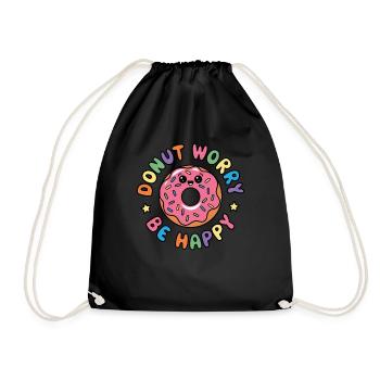 Donut Worry Be Happy Kawaii Doughnut - Drawstring Bag - black - Front