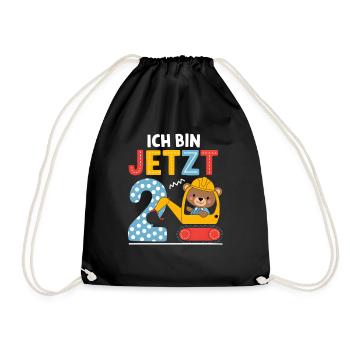 Ich bin jetzt 2 Bagger Bär 2. Geburtstag - Turnbeutel - Schwarz - Vorne