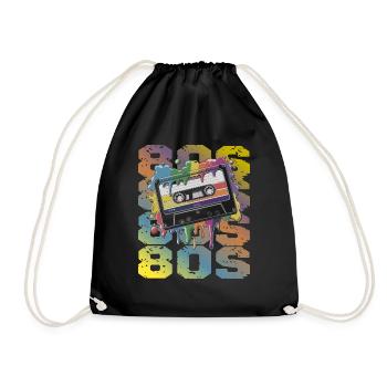 80s Retro Kassette Regenbogen Nostalgie - Turnbeutel - Schwarz - Vorne