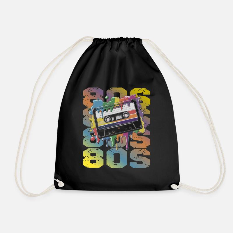 80s Retro Kassette Regenbogen Nostalgie - Turnbeutel - Schwarz