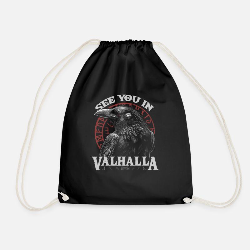 Valknut Viking Wir sehen uns in Walhalla See You - Drawstring Bag - black