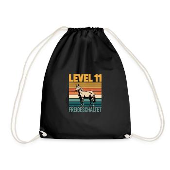 Level 11 Freigeschaltet Pferdeliebhaber Geburtstag - Turnbeutel - Schwarz - Vorne