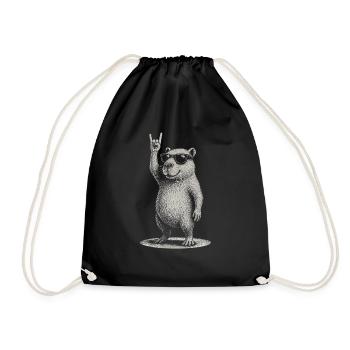 Rock Music Funny Capybara with Sunglasses - Drawstring Bag - black - Front