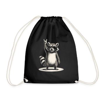 Rock Music Funny raccoon with sunglasses - Drawstring Bag - black - Front