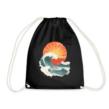 Surfing Big Surf Wave Vintage Surfen Sunset Retro - Drawstring Bag - black - Front