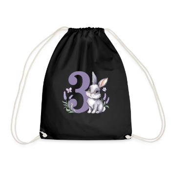 3. Geburtstag 3 Jahre Hase Häschen Lavendel Lila - Turnbeutel - Schwarz - Vorne