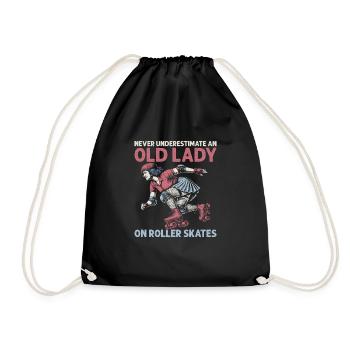 Never Underestimate An Old Lady Skating Roller Der - Drawstring Bag - black - Front