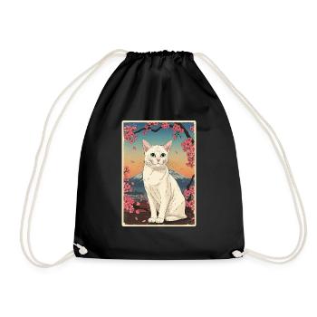 White Cat Cherry Blossom - Turnbeutel - Schwarz - Vorne