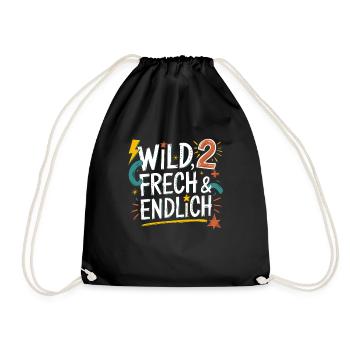 Wild, Frech & Endlich 2 Jahre 2. Geburtstag - Turnbeutel - Schwarz - Vorne
