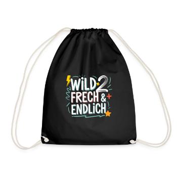 Wild, Frech & Endlich 2 Jahre 2. Geburtstag - Turnbeutel - Schwarz - Vorne