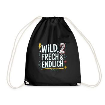 Wild, Frech & Endlich 2 Jahre 2. Geburtstag - Turnbeutel - Schwarz - Vorne